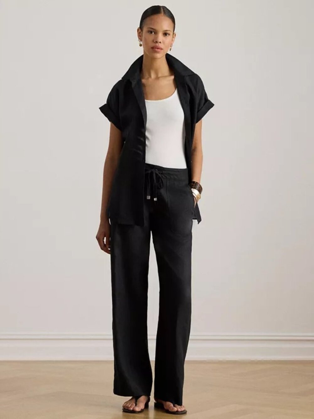 Lauren Ralph Lauren Black Cotton/Linen Pants 14P